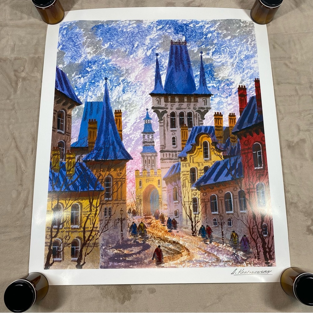 Anatole Krasnyansky Seriolithograph Street of Old Prague Park West COA Signed